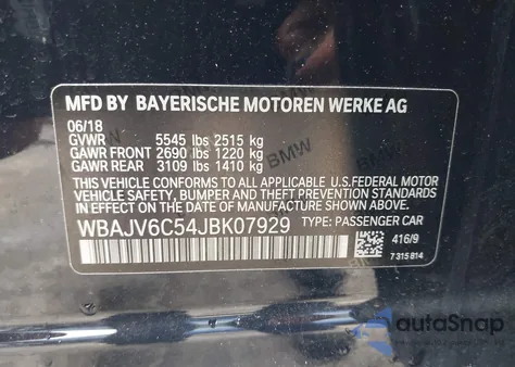 2018 BMW 640I Gran Turismo xDrive из США, поврежденный, VIN WBAJV6C54JBK07929